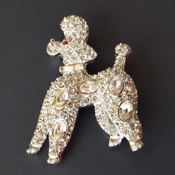 Vintage PELL Signed French Poodle Figural Rhinestone Brooch Pin - Picture 1 of 13